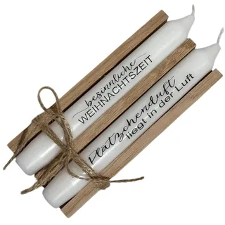 AWASG Adventskerze mit Spruch 2er Set - Kerze Weihnachten - Geschenkkerze Weihnachtskerze Adventszeit - Stabkerze mit Kerzentattoo Set Besinnliche Weihnachtszeit