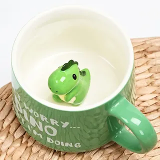 Disoza Dino Tasse - Dinosaurier 3D Becher Mit Figur Innen - Geschenke für Frauen, Beste Freundin - Lustige Dinosaur Mug - Porzellan Keramik Kaffeetasse - Geburtstagsgeschenk