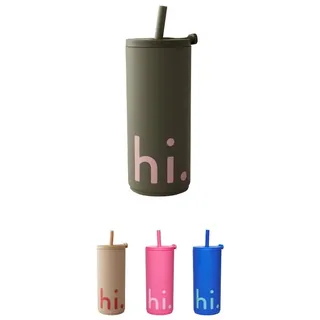 Design Letters Kaffeebecher 500 ml | Becher mit Deckel & Strohhalm | Travel Mug BPA/BPS frei | Kaffeebecher Wiederverwendbar | Kaffee To Go Becher einzigartige Schließfunktion | Olive