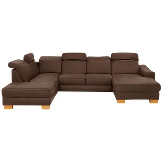 Home Affaire Wohnlandschaft HOME AFFAIRE "Dundee U-Form", braun (schokobraun), B:338cm H:86cm T:219cm, Luxus-Microfaser Lederoptik (100% Polyester), Sofas, Wohnlandschaft, wahlweise mit Kopfteilverstellung und zusätzlich mit Bettfunktion