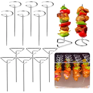 Hejo 20 Stück Grillspieße Edelstahl, Fleischspieße Set, Wiederverwendbare Schaschlikspieße, Skewers, Hängende & stehende Grill Spieße für Heißluftfritteuse und Ofen