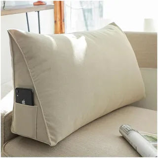 ZTGL Rückenkissen Dreieckiges Keilkissen Lendenkissen Stützkissen Sitzkissen für Bett Sofa Couch Gepolstert Kopfteil Lesekissen Kissen Nackenstützkissen Abnehmbarem Bezug,Beige,60x35x20cm