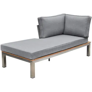 OUTFLEXX Chaiselongue, silber/grau, Edelstahl/Teakholz/Textil, 158 x 76 x 64 cm