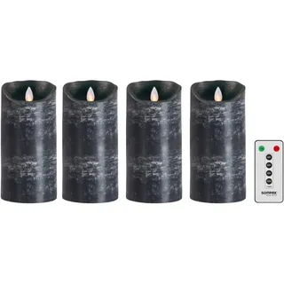 sompex LED Kerzen mit Timerfunktion und flackernder Flamme, anthrazit ⌀ 8cm, Höhe wählbar 12,5 cm, 18cm, 23cm, Adventskranz 4er Sets, Weihnachtsdeko, LED Deko (4x18cm mit Fernbedienung)