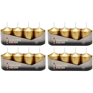 Stumpenkerzen gold lackiert, 16 Stück (4 x 4 Stück), Größe ca. 40 x 60 mm