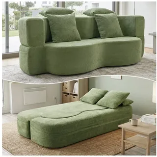 GLP Schlafsofa 2-Sitzer Sofa mit Schlaffunktion, Boneless Bodensofa für Kleine Räume, Set, Klappsofa ohne Montage mit hochdichtem Schaumstoff grün