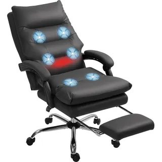 Vinsetto Bürostuhl mit Massagefunktion, Ergonomisch Schreibtischstuhl mit Liegefunktion, Heizfunktion, Höhenverstellbar Computerstuhl mit Fußst... - Schwarz