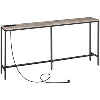 MAHANCRIS Konsolentisch mit Ladestation, 200 cm schmaler Sofatisch, industrieller Eingangstisch mit USB-Anschlüssen, Sofa-Beistelltisch für Eingang, Flur, Foyer, Wohnzimmer, Grau ACTHG20UE01