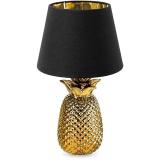 Navaris Tischlampe im Ananas Design - 40cm hoch - Deko Keramik Lampe für Nachttisch oder Beistelltisch - Dekolampe mit E27 Gewinde in Gold-Schwarz