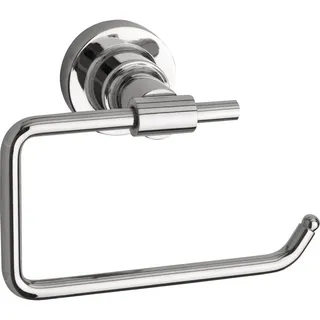tesa LUUP Toilettenpapierhalter ohne Deckel - 140 mm x 105 mm x 75 mm | WC-Rollenhalter zur Wandbefestigung ohne Bohren - aus verchromtem Metall - inkl. Klebelösung