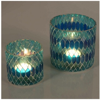 Casa Moro Windlicht Mosaik Rayan Hellblau Teelichthalter aus Glas handgefertigt (Kerzenhalter, Glaswindlicht), Ramadan Eid Mubarak Dekoration blau