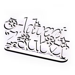 DEKO-LANDO Winter Deko Schriftzug - Adventzauber - Aufsteller aus Holz weiß mit Schneeflocken & Sternen Weihnachtsdeko 21 x 13 cm