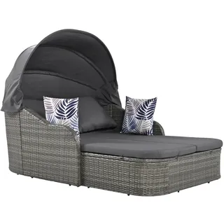 Merax Sonneninsel, Gartenlounge Set, PE-Rattan mit verstellbarem Baldachin, Doppel-Lounge mit 4 Kissen für Garten, Pool, Grau
