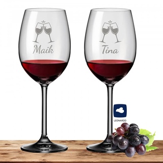 2x Leonardo Rotweinglas mit Namen oder Wunschtext graviert, 460ml, DAILY, personalisiertes Premium Rotweinglas in Gastroqualität (Chinchin)