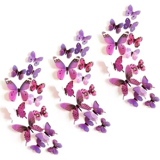 3d-schmetterlingsaufkleber – Lila Schmetterlings-wandtattoos – Mädchenzimmer-dekoration – 36 Stück