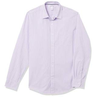 Amazon Essentials Herren Lässiges langärmeliges Popeline-Hemd Normale Passform, Lavendel Weiß Doppelstreifen, S