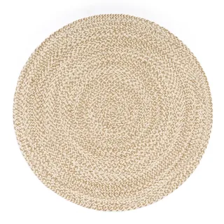 KADIMA DESIGN Baumwollteppich Boho wendbar schmutzabweisend Beige Rund 100D | 100% Baumwolle, Rücken aus Jute | Florhöhe: 5 mm | pflegeleicht
