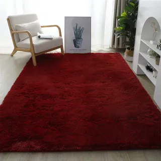 Lifup Teppich Shaggy Anti Rutsch Pflegeleicht, Rechteck Langflor Teppich für Wohnzimmer Schlafzimmer Kinderzimmer Weinrot 160 x 230 cm