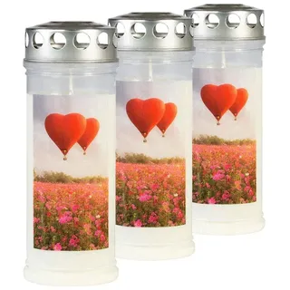 JEKA-Motivkerze "Wiese/Ballon", 100% Pflanzenöl, Brenndauer bis 7 Tage, 75/215 mm, 3 St.