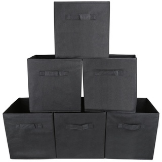 6er-Pack Aufbewahrungsbox EZOWare Faltbare Aufbewahrungskiste Faltbox und Weichem Stoff in Würfelform - Schwarz