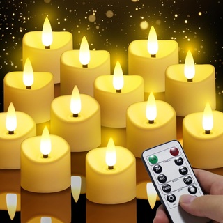 LED Kerzen, LED Teelichter mit fernbedienung 12 Stück, LED Teelichter mit timer, LED Simulierte Elektrische Kerzen für Hochzeiten Partys Halloween Weihnachten Heimdekoration