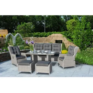 Loungemöbel-Set "Canelli", 1x Sofa, 2x Sessel, 2x Hocker, 1x Tisch, grau