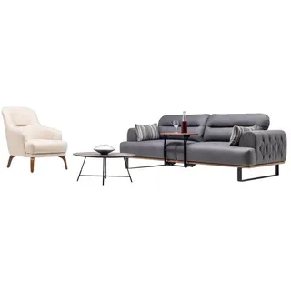 JVmoebel Polstergarnitur Moderne Wohnlandschaft in Grau mit gemütlichem Sessel, (2-tlg., 3+1 Sitzer Sofas), Made in Europa grau