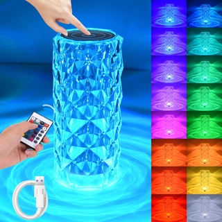 Herefun Mini LED Tischlampe aus Kristall, Acryl LED Tischlampe aus Kristall, Farbwechsel Rose Nachtlicht mit 16 Farben & 4Modi mit Fernbedienung und Touch, Geeignet für Schlafzimmer, Wohnzimmer