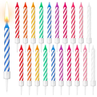 Sinmoe 20 Stück Geburtstagskerzen Regenbogen Geburtstag Kerzen Bunte Geburtstag Kuchen Kerzen mit Haltern Dünn Kuchen Tortendeko Geburtstagsdeko
