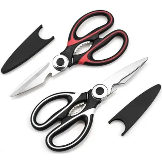 2 Stücke Multifunktions Küchenschere aus Edelstahl mit Schutzhülle | Robuste Haushaltsschere mit Ergonomischem Soft-Griff, Geflügelschere, Schere Küche zum Schneiden von Fleisch Kräutern Gemüse