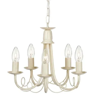 Kronleuchter Pendellampe Hängelampe Stahl Beige Gold D 37 cm 5 Flammig