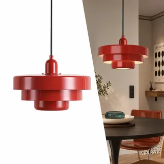 BARCELONA LED MACARRON Pendelleuchte Rot E27 Im Bauhaus-Stil | Metall, Ø350 mm, höhenverstellbares Kabel, max. 40W, kräftiges Rot, Wohnraum, Esszimmer, Gastronomie