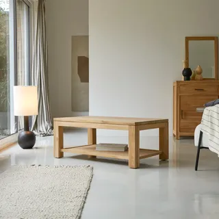 Couchtisch 100x60 cm aus unbehandeltem Teakholz rechteckig mit Alagefläche