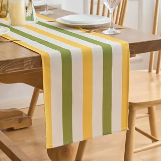 Tischläufer Modern Gelb Grün Bunt Streifen Polyester Modern Wohnzimmer Vintage Tischdecke für Esszimmer Urlaub Party Picknick 40x140cm