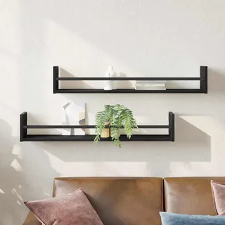 Foknhdi Wandboard 2er Set Schwarz Eiche 80x16x14 cm Modernes Wandregal aus Holzwerkstoff und Metall für Wohnzimmer Büro Schlafzimmer praktische Ablage und Dekoration