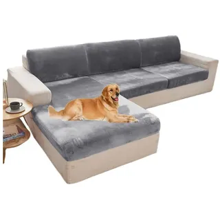 Kaket Sofahusse Sofabezug L Form,Weihnachten Stretch Sitzkissenbezug, für L-Form Sofaschoner,Chaiselongue grau