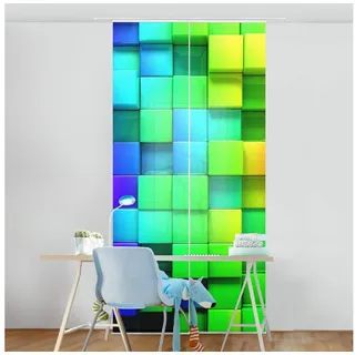 Bilderdepot24 Schiebegardine Wohnzimmer deko 3D Würfel (2 St), halbtransparent, Schiebegardine groß mit Motiv Wohnzimmer Büro bunt 120 cm x 250 cm