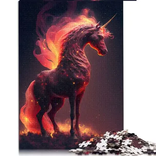 Puzzles 1000-teiliges loderndes Einhorn-Puzzle für Erwachsene, Holzpuzzle, Familienspaß, Puzzles (Größe 50 x 75 cm)