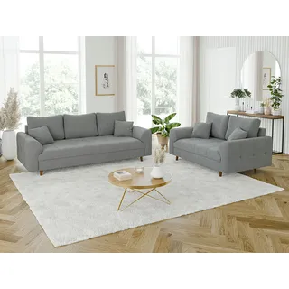 s-style möbel Couch Boucle 3-Sitzer + 2-Sitzer Grau