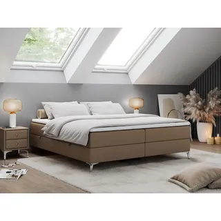 Boxspringbett ohne Kopfteil mit Bettkasten, Bett niedriges Kopfteil, Polsterbett ohne Kopfteil - LESS - 200x200 - Braun - H3 - Braun