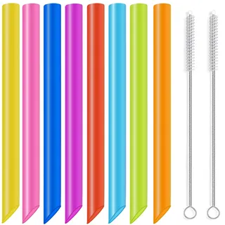 8er-Set Bubble Tea Strohhalme, 26cmx12mm Breite, Bunte Dicke Strohhalme | Wiederverwendbar Slush Slushy Strohhalmes, Farbige Spitzes mit 2 Reinigungsbürsten für Säfte Milchshakes & Slush