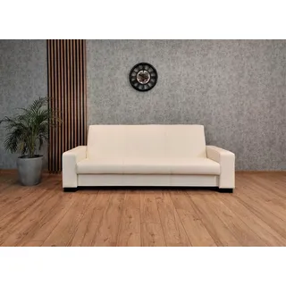 Echtleder Sofa Couch mit Schlaffunktion und Bettkasten Echt Leder Weiß Altweiß