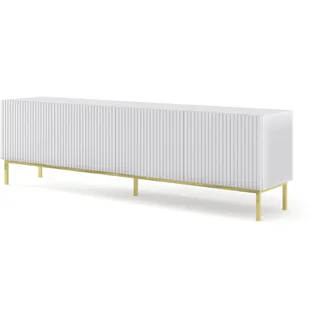 BIM Furniture TV-Schrank Ravenna B 200 cm 4D mit gefräster Front Hochwertiges MDF Lowboard Schrank TV Tisch Sideboard Kommode Hi-Fi Tisch Fernsehtisch Skandinavische (Weiß Matt)