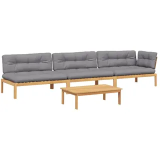 vidaXL Loungesofa 4-tlg. Garten-Sofagarnitur aus Paletten mit Kissen nholz, 1 Teile braun|grau