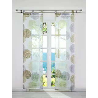 ESLIR Schiebegardinen Set 2er Flächenvorhänge mit Klettband Gardinen mit Schlaufen Schiebevorhang Voile Schlaufenschal Transparent mit Kreis Muster Beige BxH 57x145cm 2 Stück