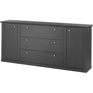 Sideboard HOME AFFAIRE "Lincoln, moderner Schrank, schwarze Kommode, 205 cm breit", grau (schwarz matt), B:205cm H:92cm T:42cm, Sideboards, Sideboard, edles Design, messingfarbene Knopfgriffe, in 2 Größen verfügbar