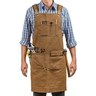 ALCKO Arbeitsschürze Herren Werkstatt, Canvas Wasserdicht Einstellbar, Schürzen Männer Handwerker Tischler Maler Barkeeper, Schreinerschürze Gartenschürze, Unisex (Color : Brown, Size : XL) - XL