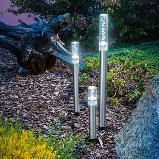 esotec Solar LED Leuchtstäbe Trio Sticks 3er Set Edelstahl H22+35+50cm kaltweiß