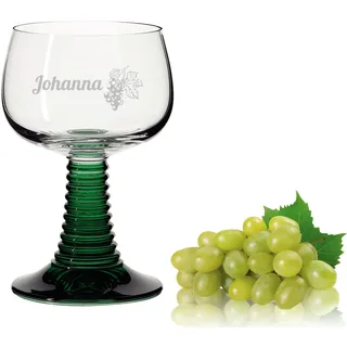 1 personalisierter Weinrömer mit grünem Fuß 0,2L mit Füllmarke - Römerglas mit Gravur Name - Weinrömer grüner Fuß