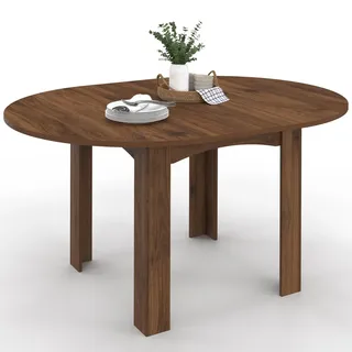 IDMarket - Esstisch, ausziehbar, rund, Dona, 4-8 Personen, Walnuss, 110-150 cm